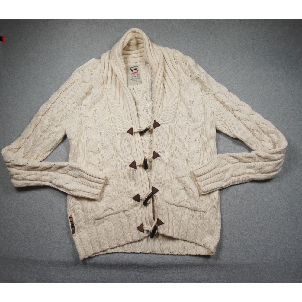 Triple Five Soul Sweater Mens Medium Cream Cable Knit Toggle Cardigan Shawl